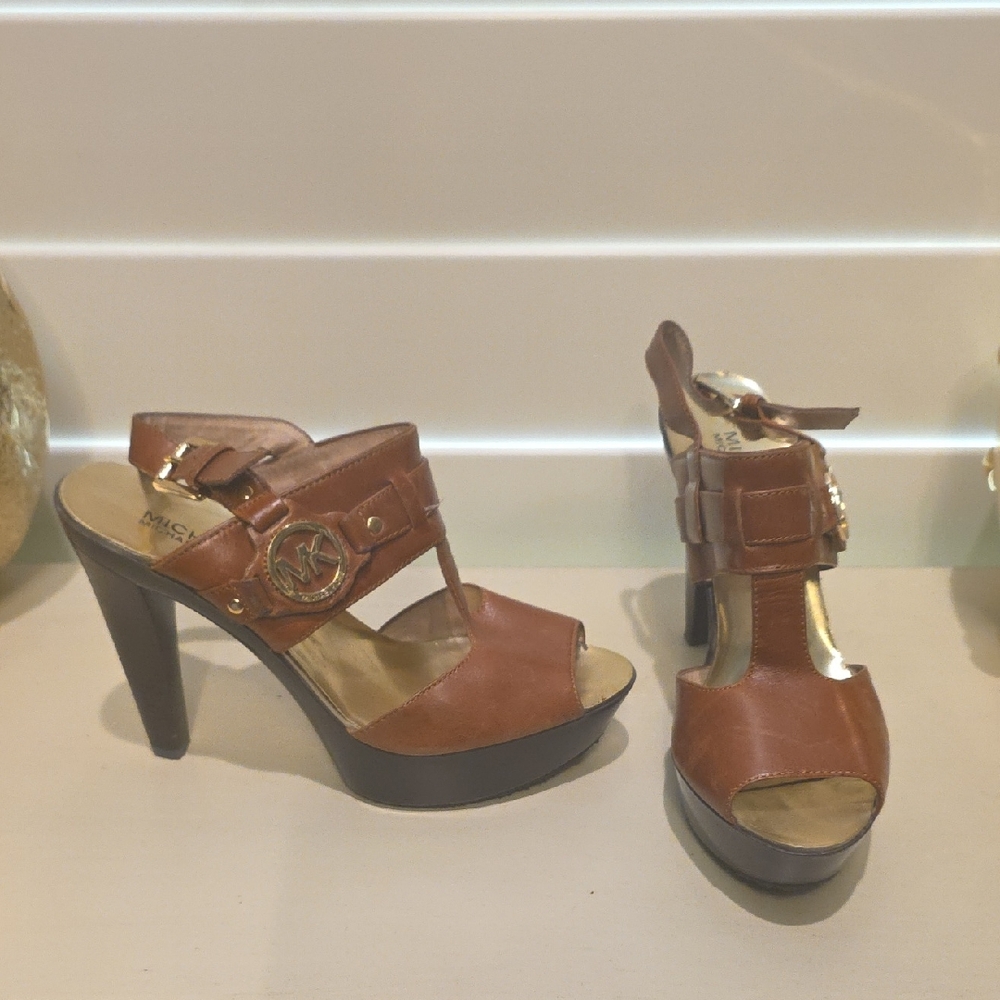 Michael Kors Tan and Black Heeled Sandals